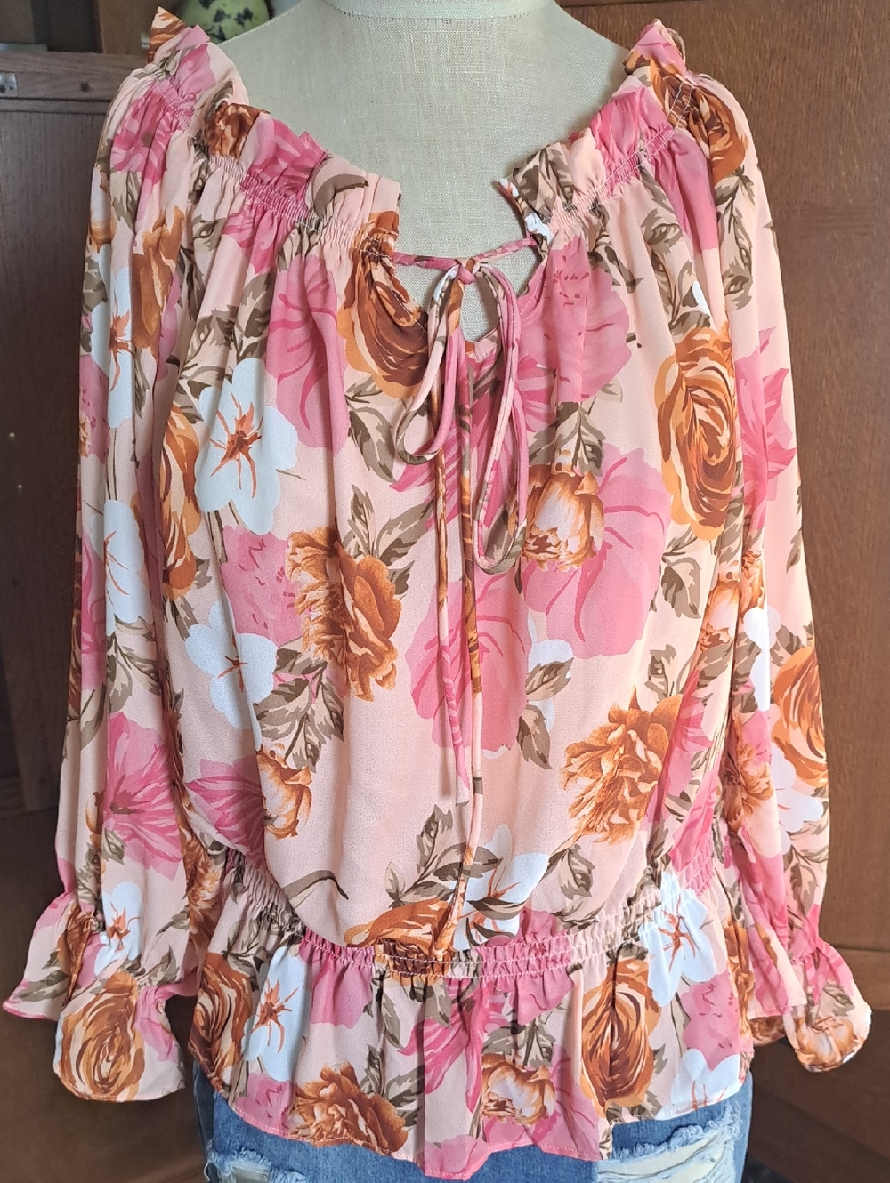 Boho Floral Off-the-Shoulder Peplum Top | Size XL | NWOT